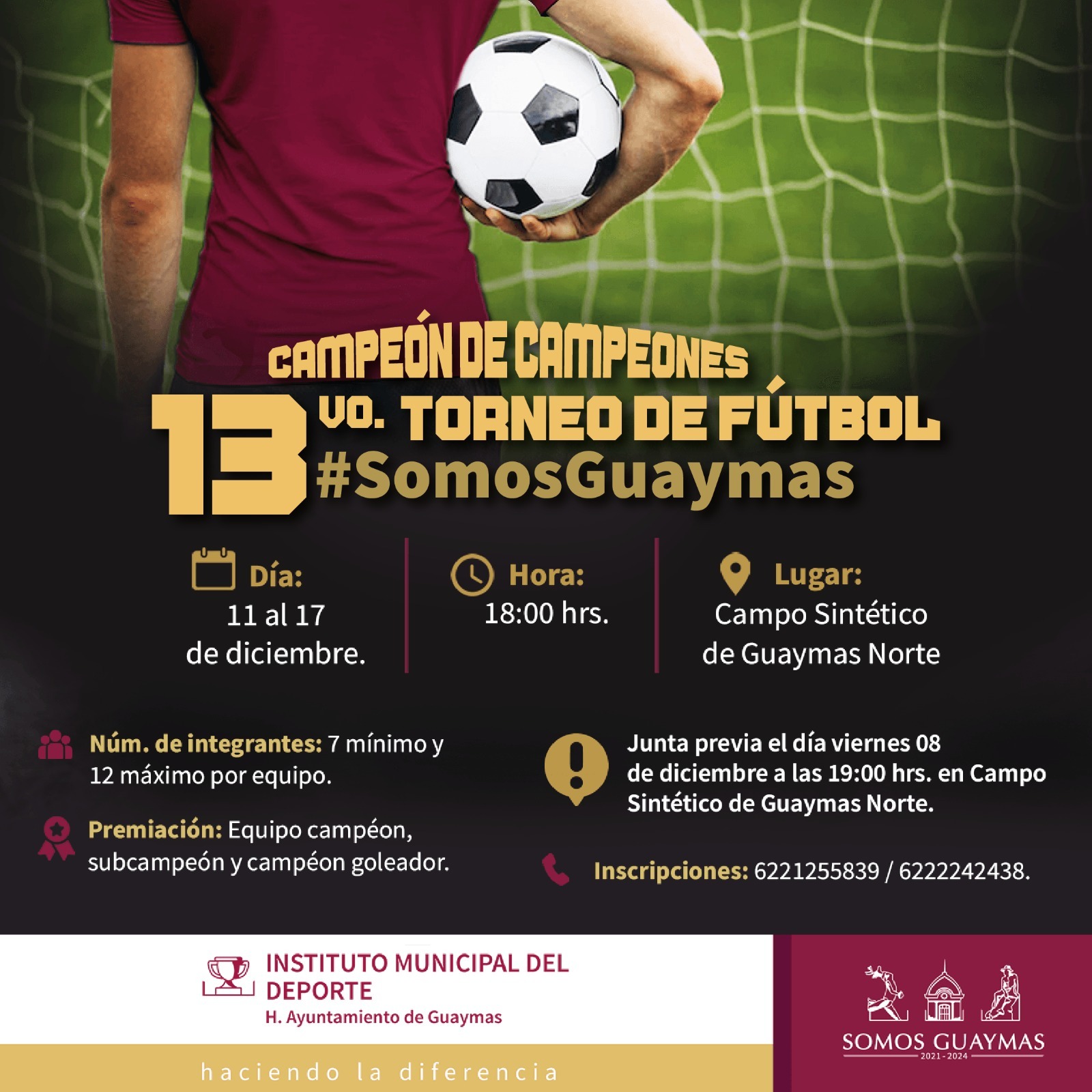 Invitan a jóvenes a participar en torneo de fútbol Campeón de Campeones #SomosGuaymas