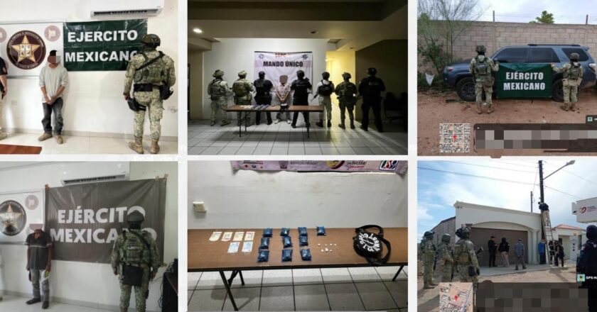 Mesa Estatal de Seguridad logra decomiso de seis costales con marihuana, arsenal de armas y cargadores en operativos conjuntos