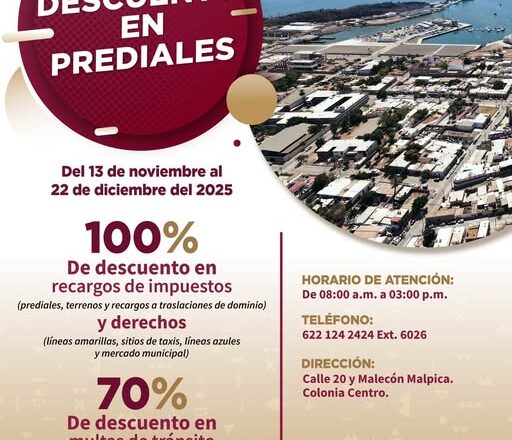 Invita el Ayuntamiento de Guaymas a los descuentos en prediales